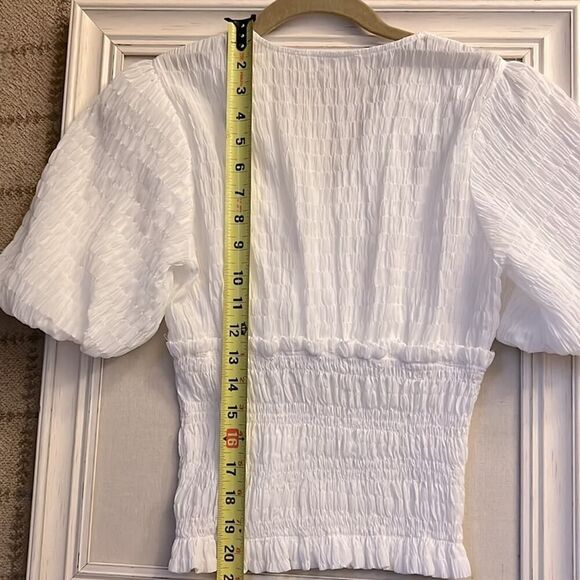 Idem Ditto white gauzy boho V neck with Puffed sleeves S - Picture 11 of 13